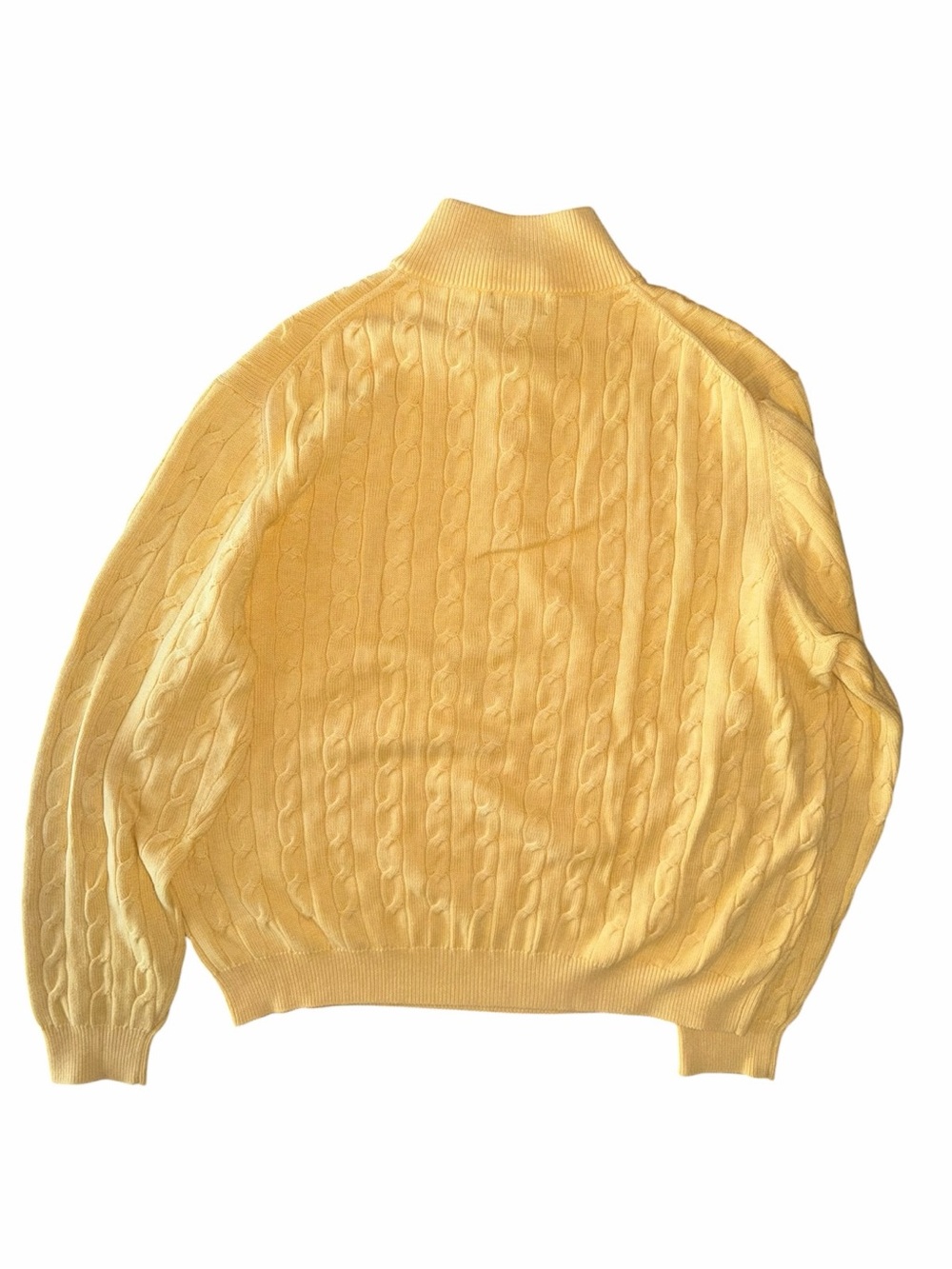 Brooks Brothers 346 Men’s Quarter Zip Cable Knit Sweater Yellow Supima Cotton XL - Picture 3 of 4